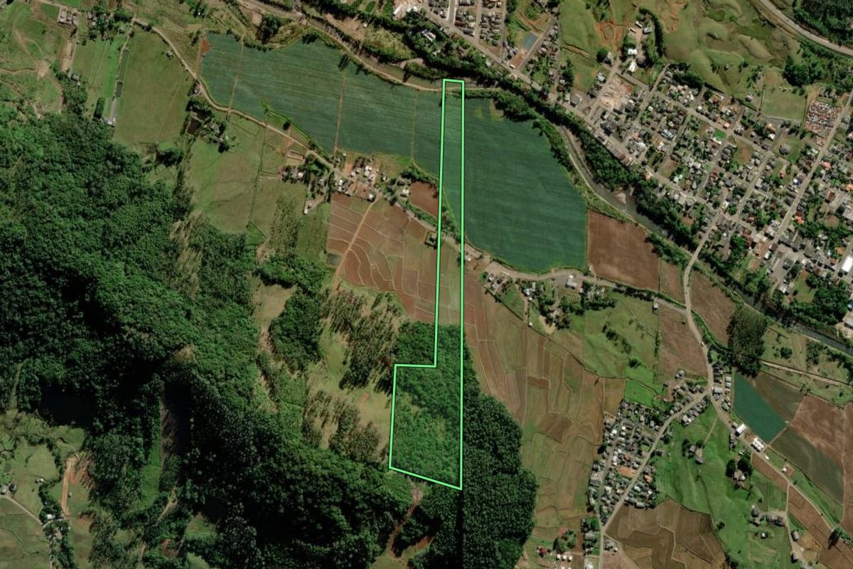 Imagem de satélite do imóvel rural em Timbé do Sul (SC), com o contorno declarado no CAR desenhado por cima.