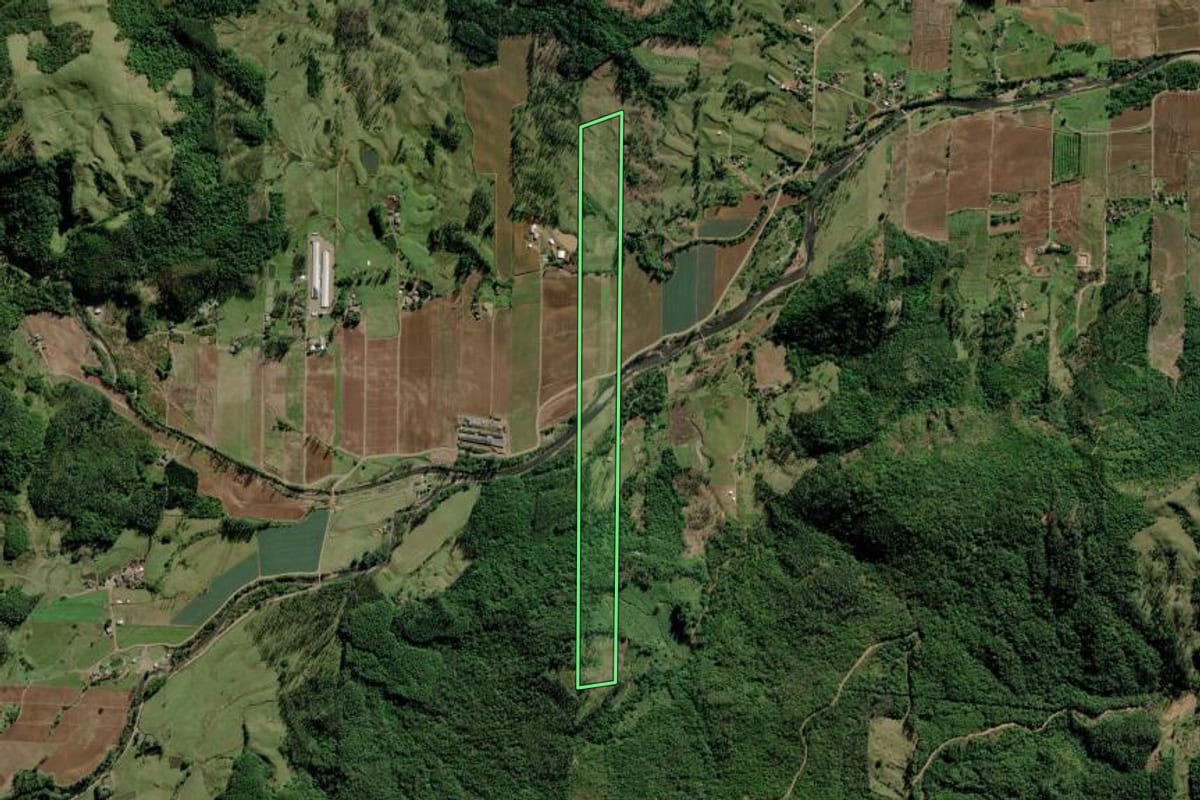 Imagem de satélite do imóvel rural em Timbé do Sul (SC), com o contorno declarado no CAR desenhado por cima.