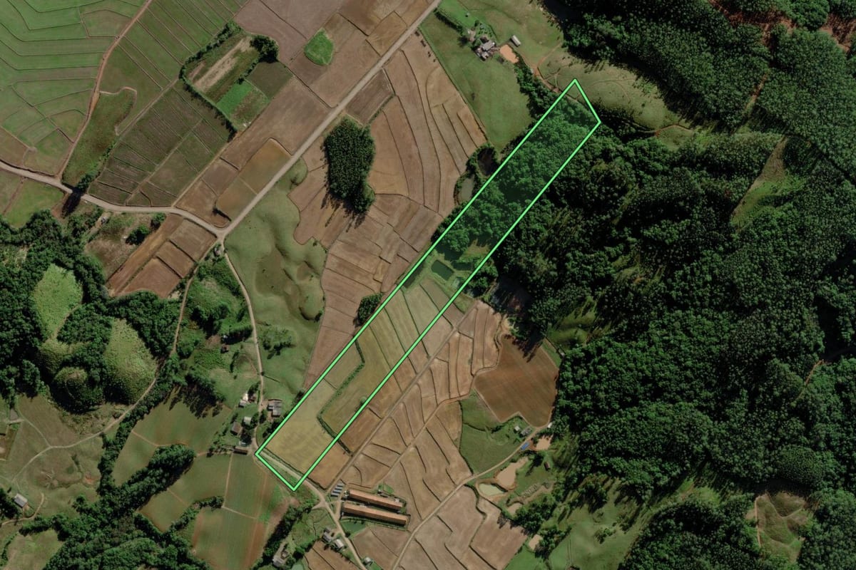 Imagem de satélite do imóvel rural em Timbé do Sul (SC), com o contorno declarado no CAR desenhado por cima.
