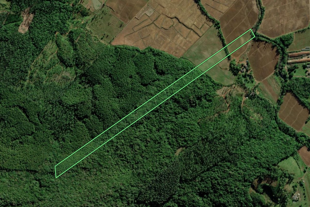 Imagem de satélite do imóvel rural em Timbé do Sul (SC), com o contorno declarado no CAR desenhado por cima.