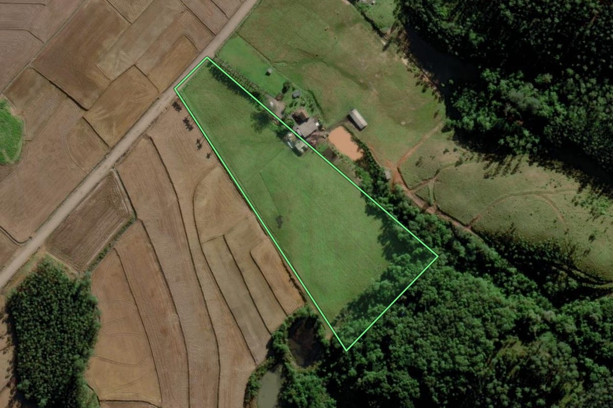 Imagem de satélite do imóvel rural em Timbé do Sul (SC), com o contorno declarado no CAR desenhado por cima.
