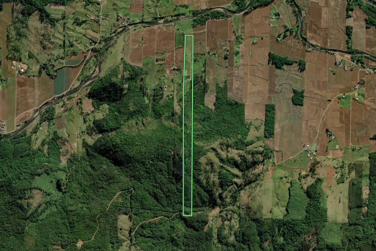 Imagem de satélite do imóvel rural em Timbé do Sul (SC), com o contorno declarado no CAR desenhado por cima.