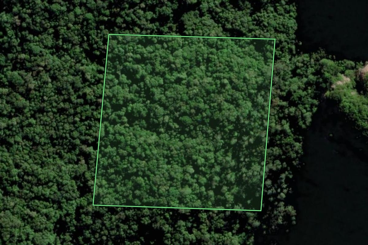 Imagem de satélite do imóvel rural em Timbé do Sul (SC), com o contorno declarado no CAR desenhado por cima.