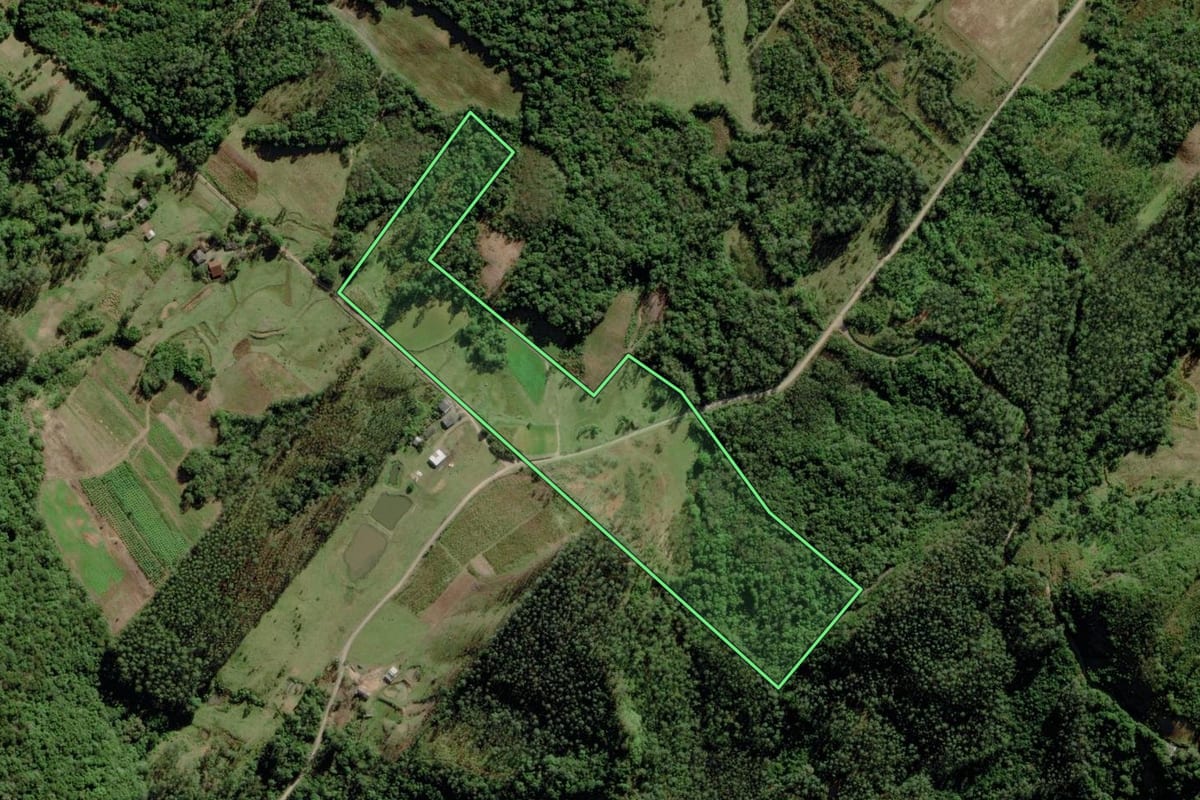 Imagem de satélite do imóvel rural em Timbé do Sul (SC), com o contorno declarado no CAR desenhado por cima.