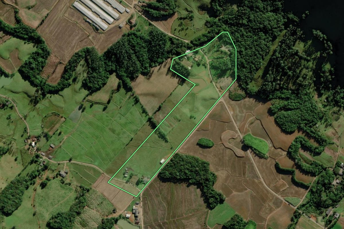 Imagem de satélite do imóvel rural em Timbé do Sul (SC), com o contorno declarado no CAR desenhado por cima.