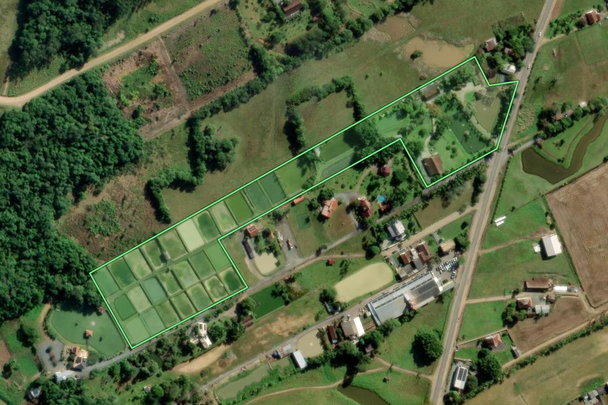 Imagem de satélite do imóvel rural em Timbó (SC), com o contorno declarado no CAR desenhado por cima.