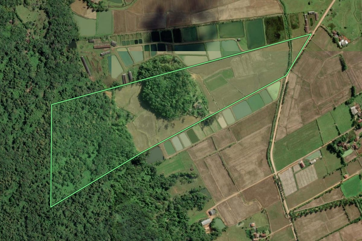 Imagem de satélite do imóvel rural em Timbó (SC), com o contorno declarado no CAR desenhado por cima.