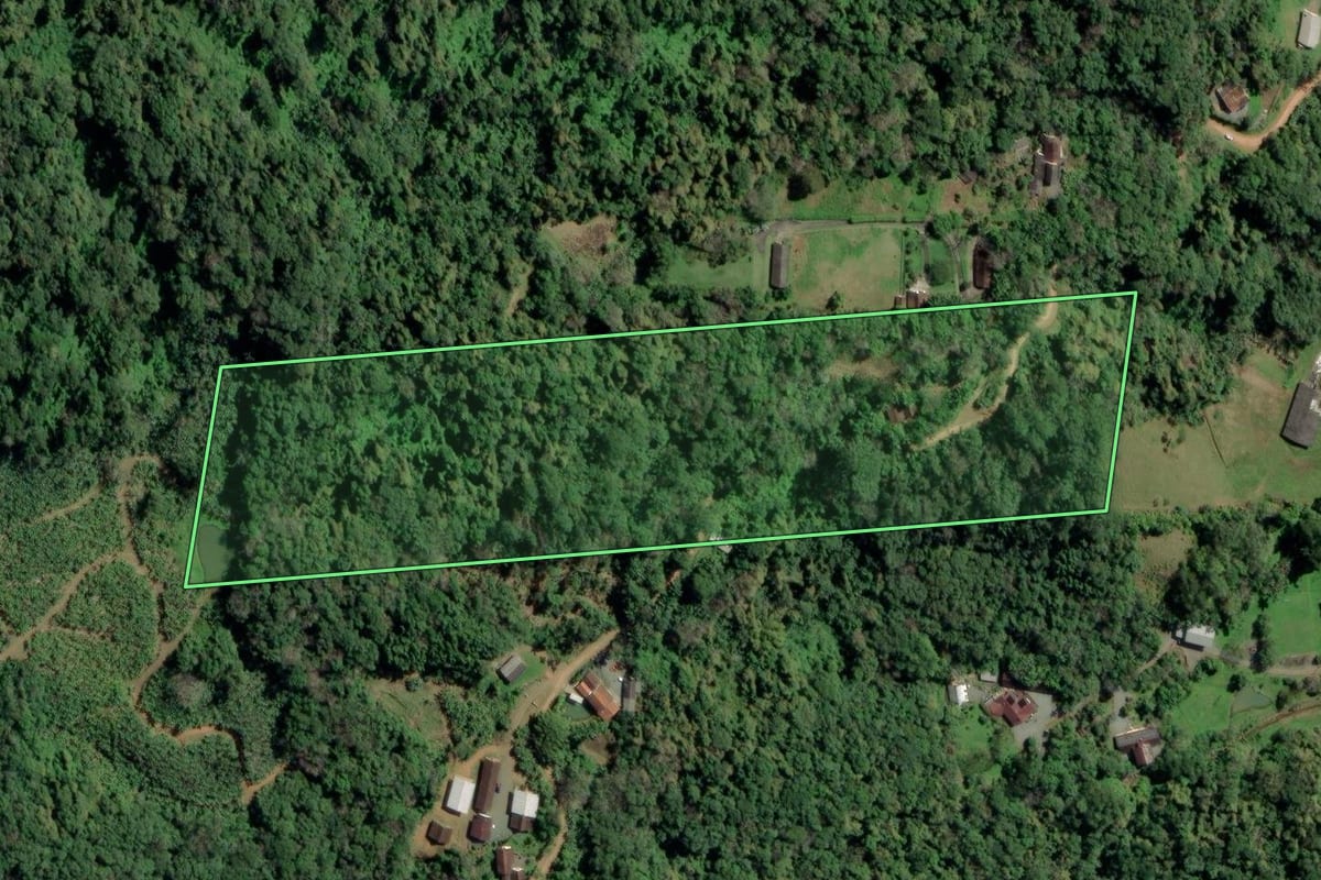 Imagem de satélite do imóvel rural em Timbó (SC), com o contorno declarado no CAR desenhado por cima.