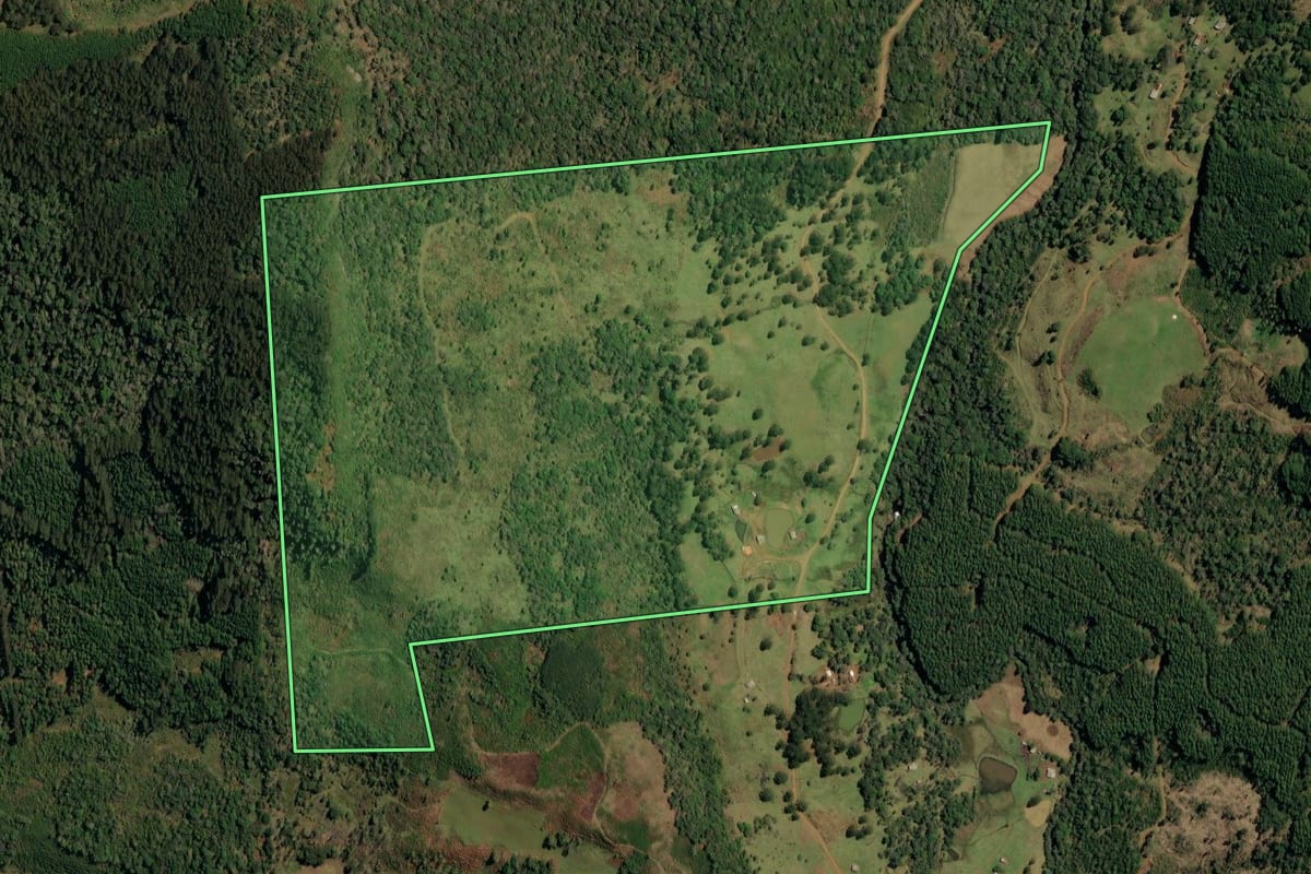 Imagem de satélite do imóvel rural em Timbó Grande (SC), com o contorno declarado no CAR desenhado por cima.