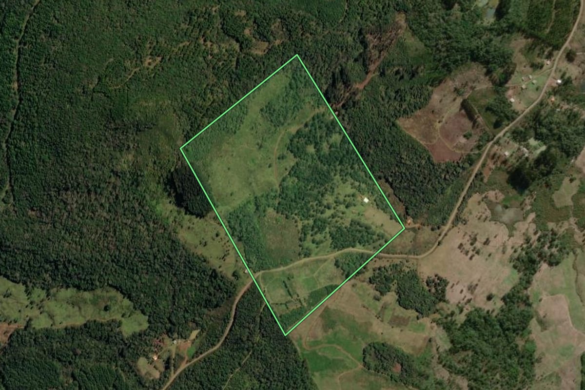 Imagem de satélite do imóvel rural em Timbó Grande (SC), com o contorno declarado no CAR desenhado por cima.