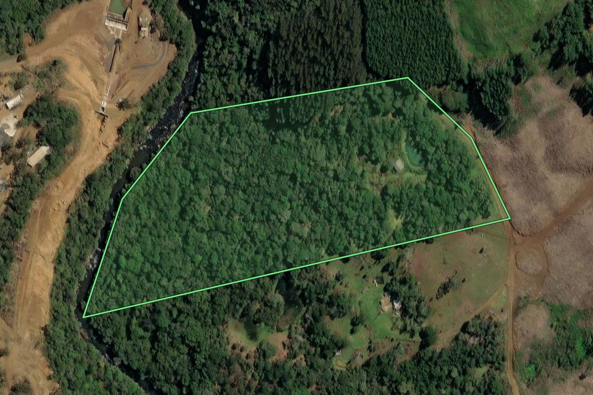 Imagem de satélite do imóvel rural em Timbó Grande (SC), com o contorno declarado no CAR desenhado por cima.
