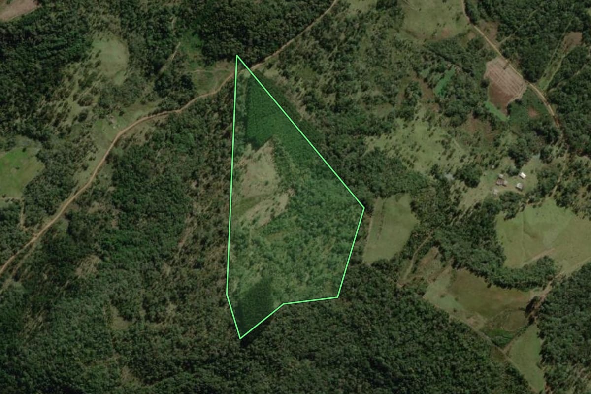 Imagem de satélite do imóvel rural em Timbó Grande (SC), com o contorno declarado no CAR desenhado por cima.