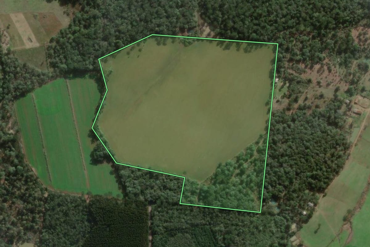 Imagem de satélite do imóvel rural em Três Barras (SC), com o contorno declarado no CAR desenhado por cima.