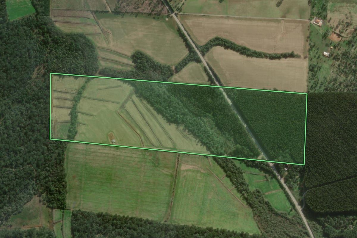 Imagem de satélite do imóvel rural em Três Barras (SC), com o contorno declarado no CAR desenhado por cima.