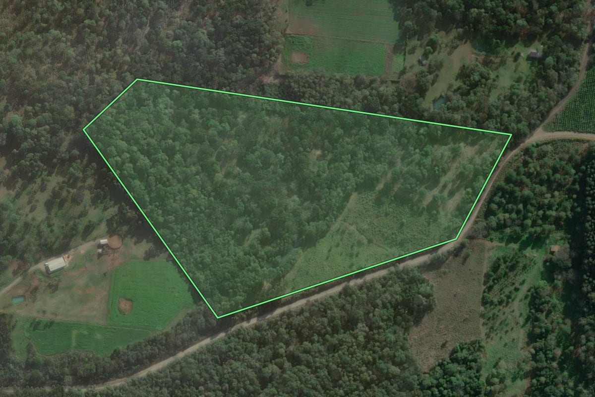 Imagem de satélite do imóvel rural em Três Barras (SC), com o contorno declarado no CAR desenhado por cima.
