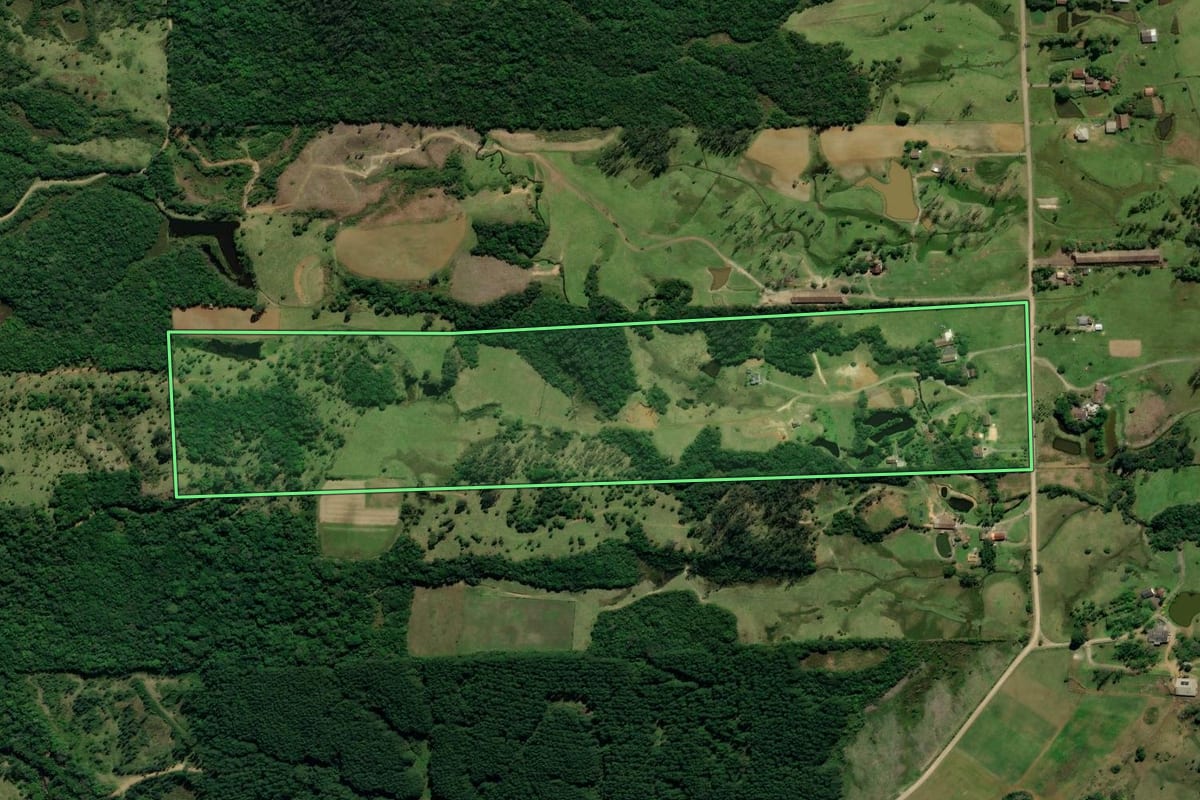 Imagem de satélite do imóvel rural em Treviso (SC), com o contorno declarado no CAR desenhado por cima.