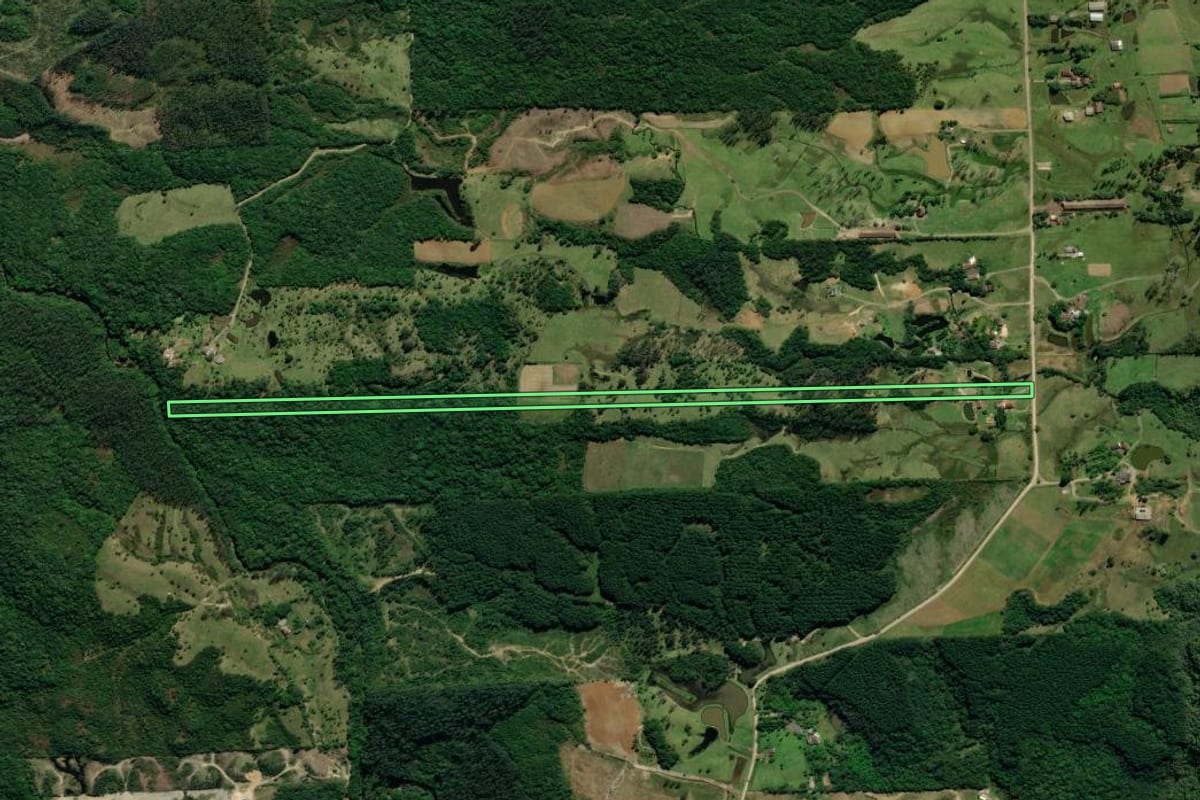 Imagem de satélite do imóvel rural em Treviso (SC), com o contorno declarado no CAR desenhado por cima.
