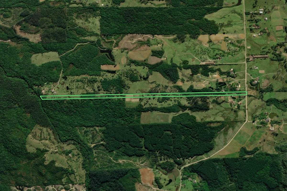 Imagem de satélite do imóvel rural em Treviso (SC), com o contorno declarado no CAR desenhado por cima.