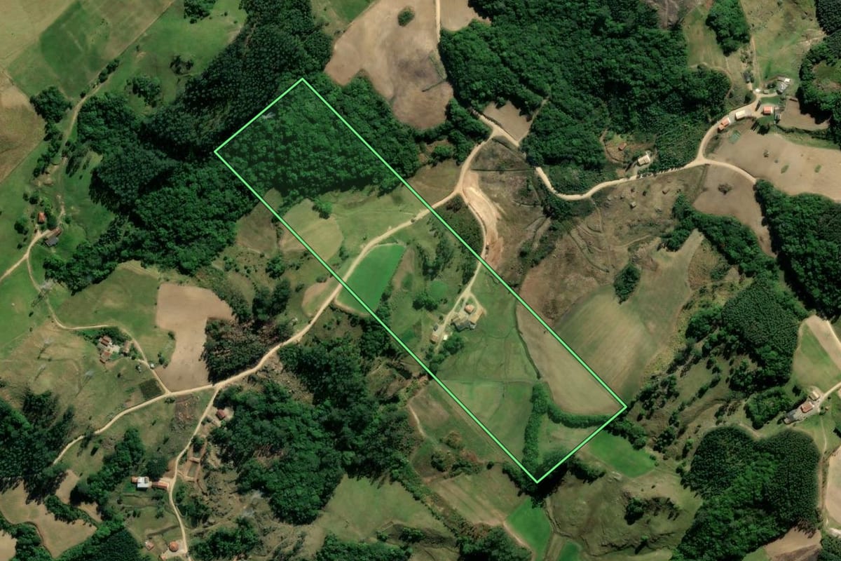 Imagem de satélite do imóvel rural em Treze de Maio (SC), com o contorno declarado no CAR desenhado por cima.