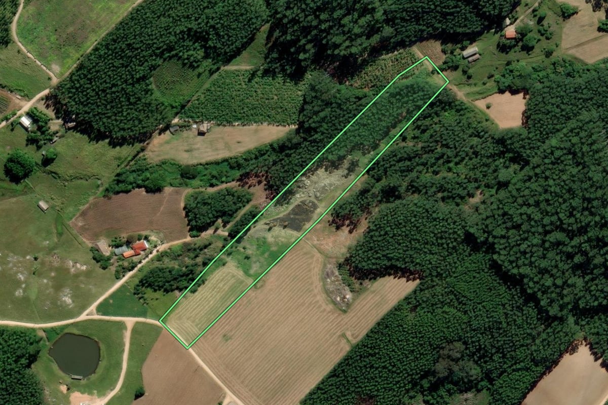 Imagem de satélite do imóvel rural em Treze de Maio (SC), com o contorno declarado no CAR desenhado por cima.