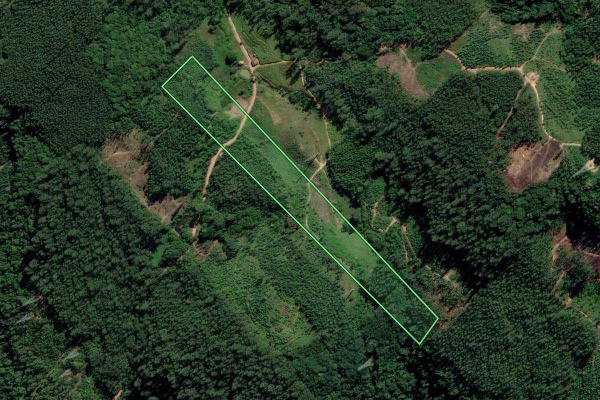 Imagem de satélite do imóvel rural em Treze de Maio (SC), com o contorno declarado no CAR desenhado por cima.