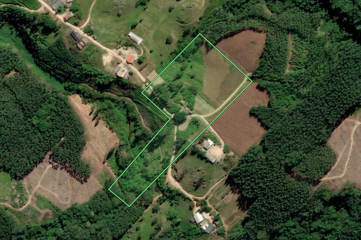 Imagem de satélite do imóvel rural em Treze de Maio (SC), com o contorno declarado no CAR desenhado por cima.