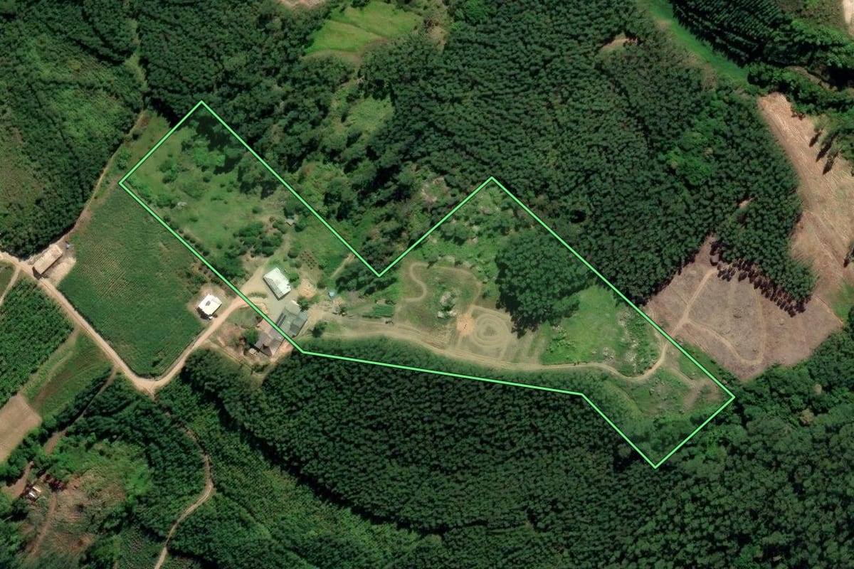 Imagem de satélite do imóvel rural em Treze de Maio (SC), com o contorno declarado no CAR desenhado por cima.