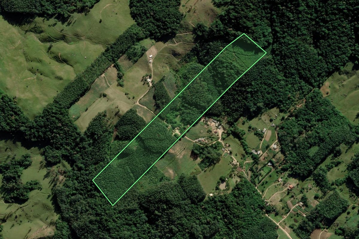 Imagem de satélite do imóvel rural em Treze de Maio (SC), com o contorno declarado no CAR desenhado por cima.