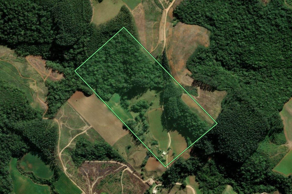 Imagem de satélite do imóvel rural em Treze de Maio (SC), com o contorno declarado no CAR desenhado por cima.