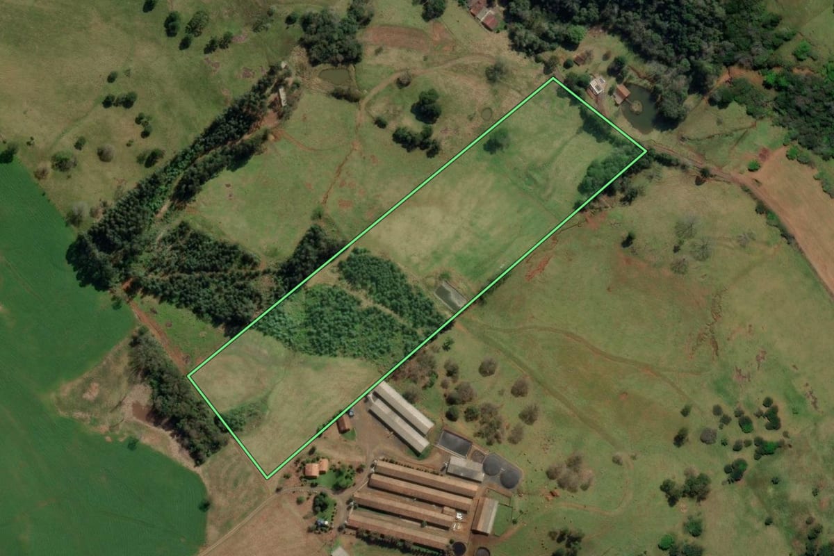 Imagem de satélite do imóvel rural em Treze Tílias (SC), com o contorno declarado no CAR desenhado por cima.