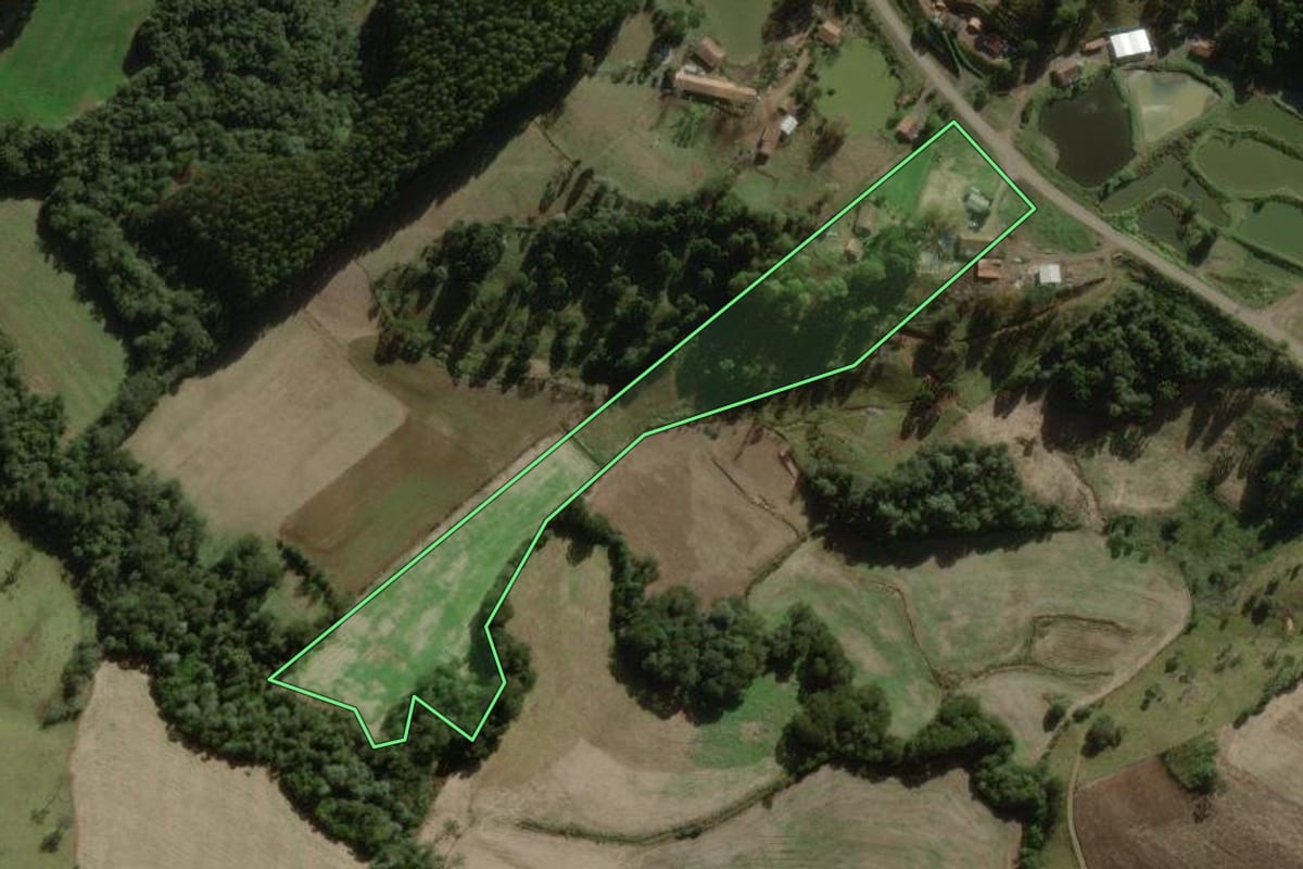 Imagem de satélite do imóvel rural em Treze Tílias (SC), com o contorno declarado no CAR desenhado por cima.
