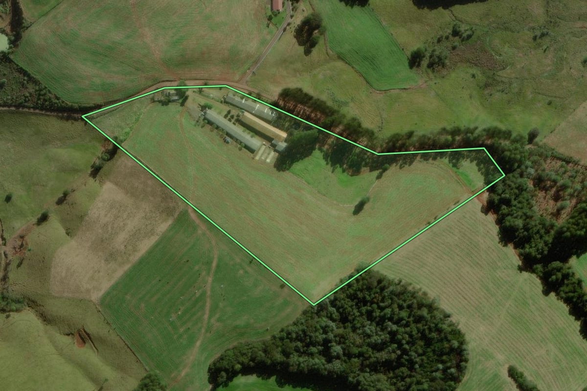 Imagem de satélite do imóvel rural em Treze Tílias (SC), com o contorno declarado no CAR desenhado por cima.
