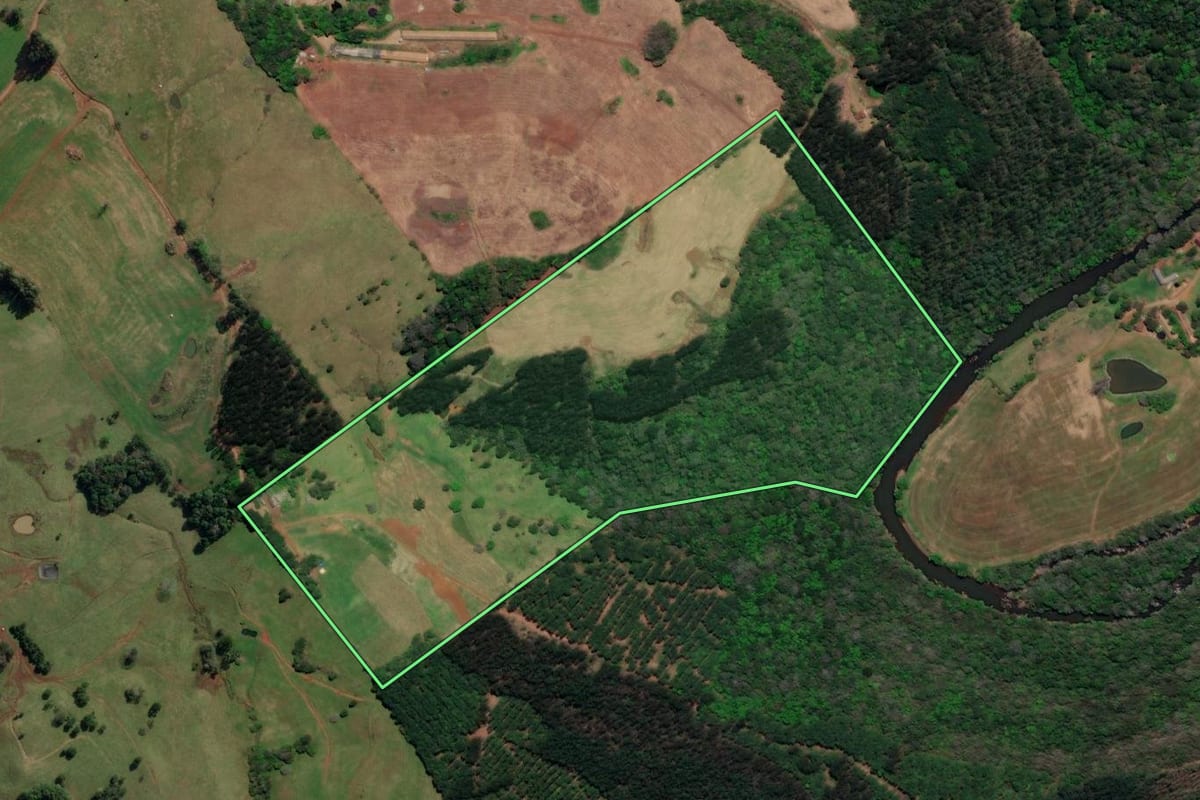 Imagem de satélite do imóvel rural em Treze Tílias (SC), com o contorno declarado no CAR desenhado por cima.
