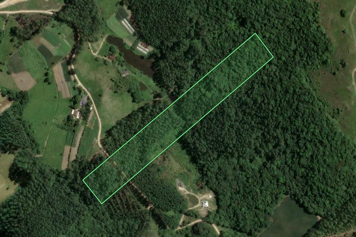 Imagem de satélite do imóvel rural em Tubarão (SC), com o contorno declarado no CAR desenhado por cima.