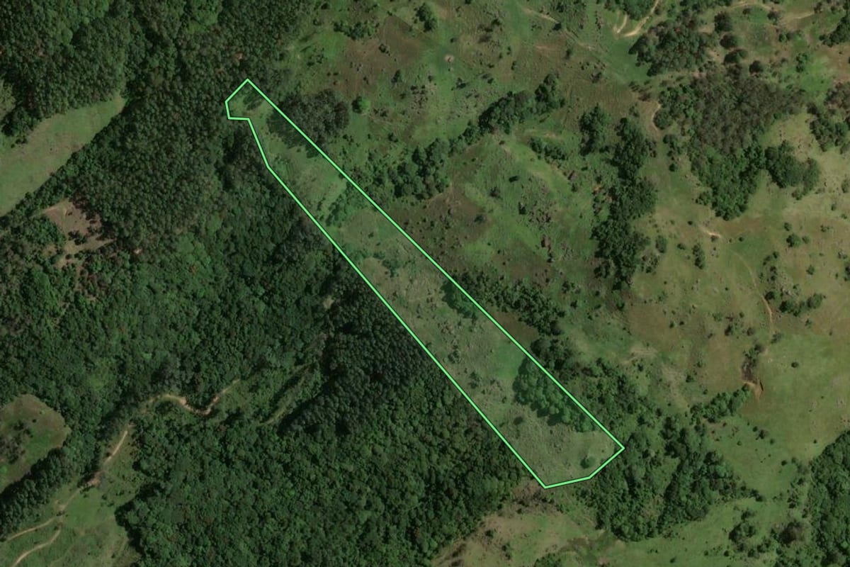 Imagem de satélite do imóvel rural em Tubarão (SC), com o contorno declarado no CAR desenhado por cima.