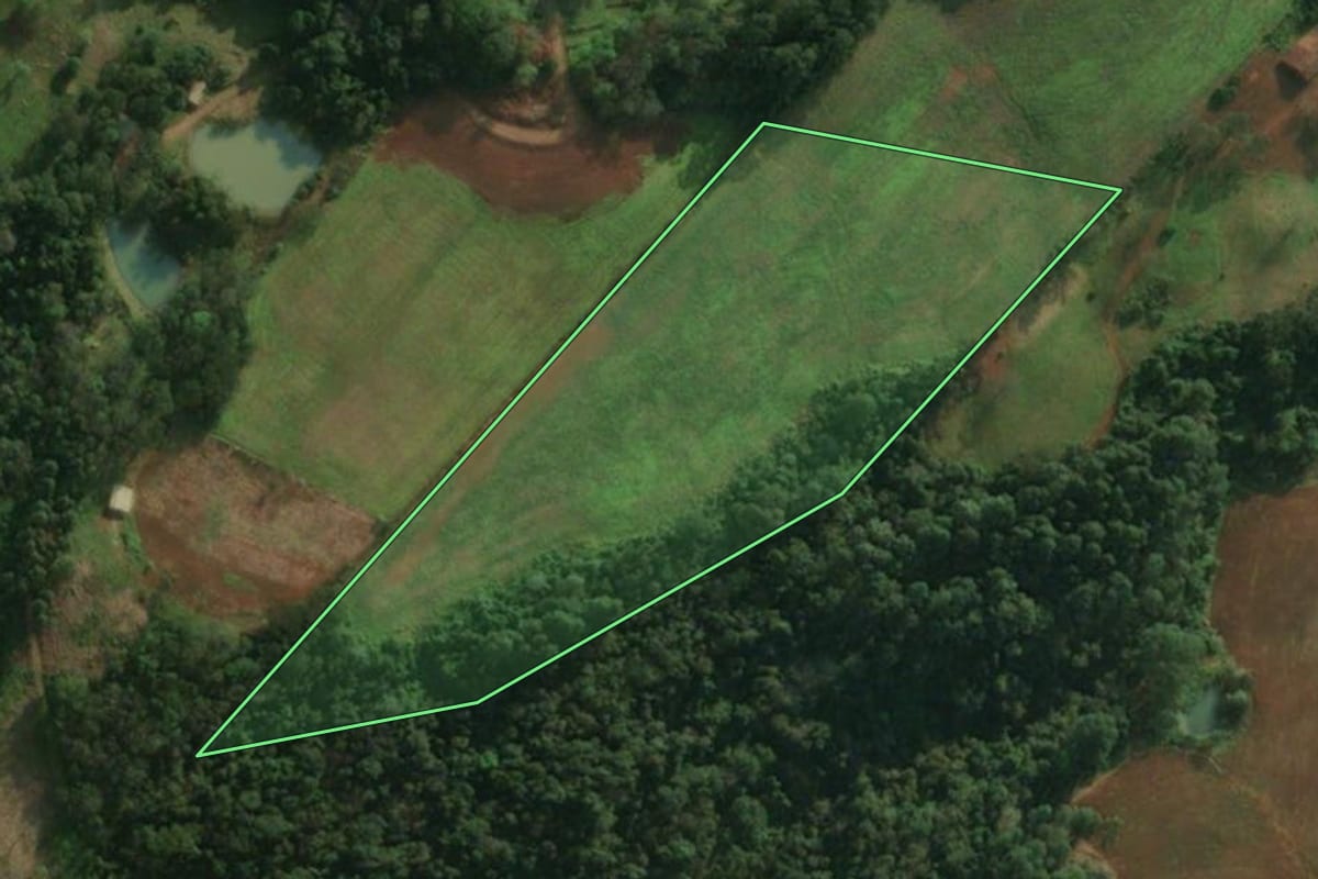 Imagem de satélite do imóvel rural em Tunápolis (SC), com o contorno declarado no CAR desenhado por cima.