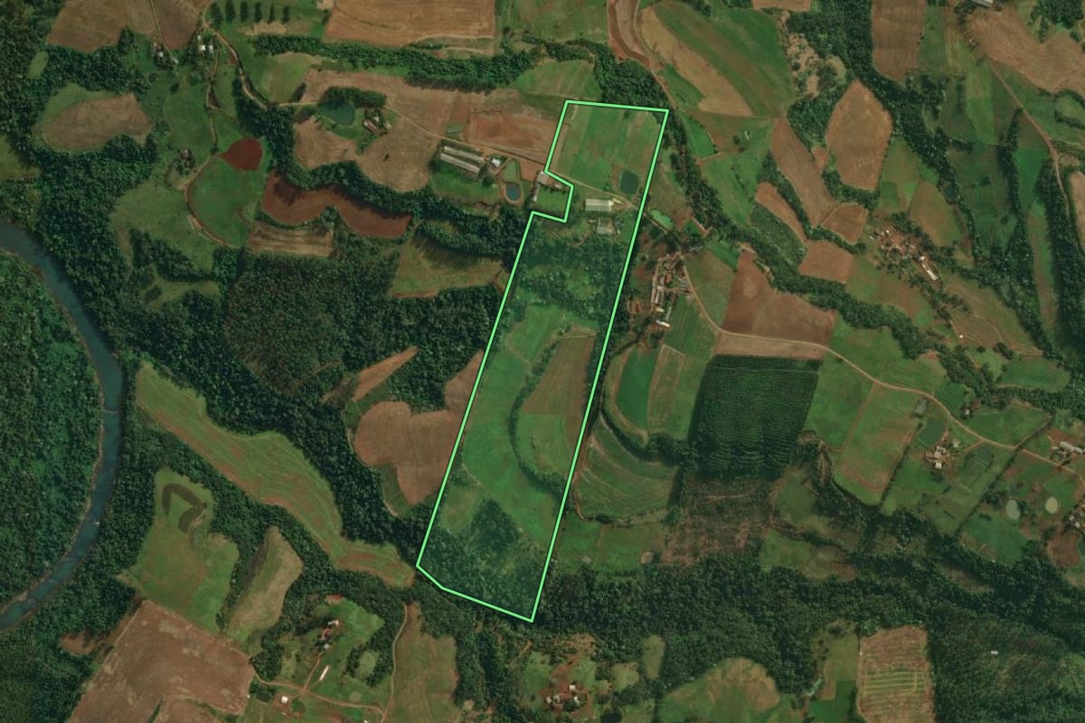 Imagem de satélite do imóvel rural em Tunápolis (SC), com o contorno declarado no CAR desenhado por cima.