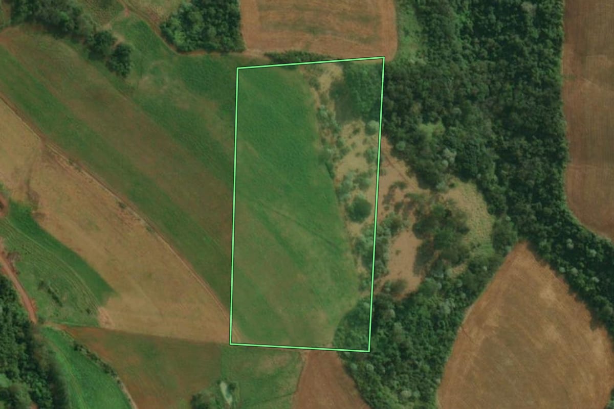 Imagem de satélite do imóvel rural em Tunápolis (SC), com o contorno declarado no CAR desenhado por cima.