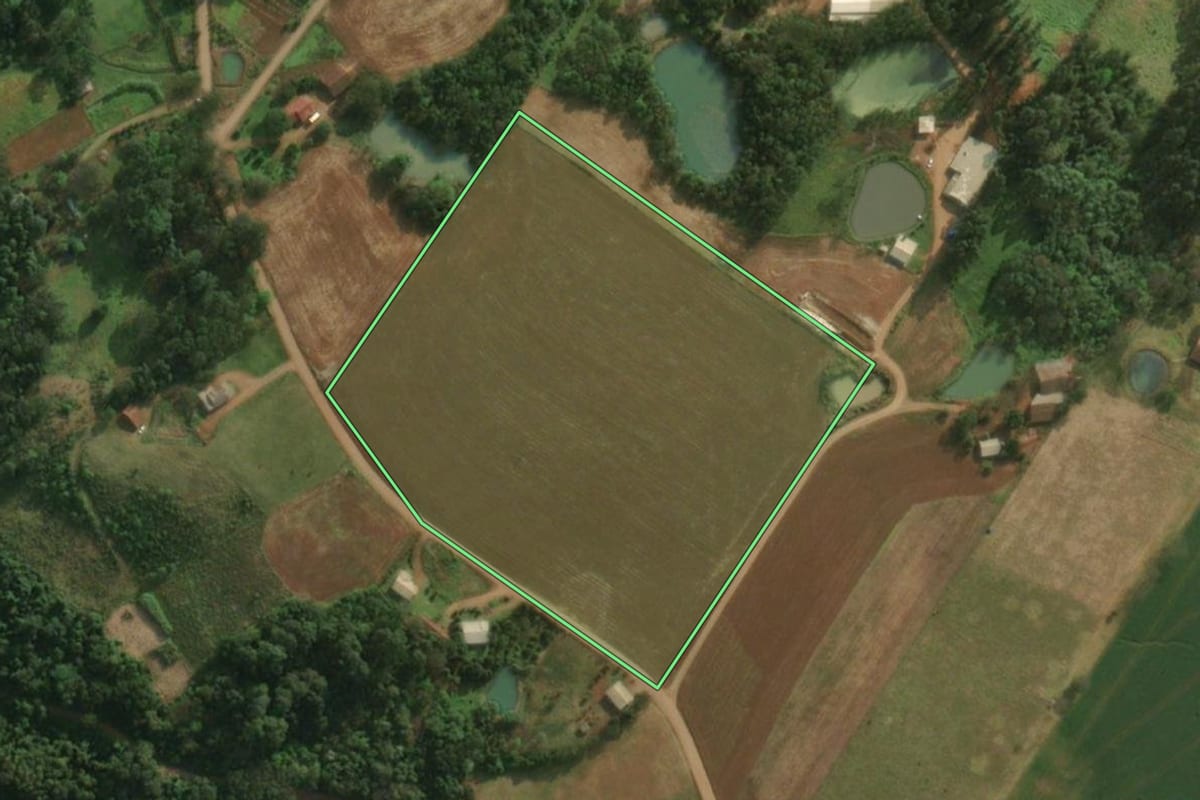 Imagem de satélite do imóvel rural em Tunápolis (SC), com o contorno declarado no CAR desenhado por cima.