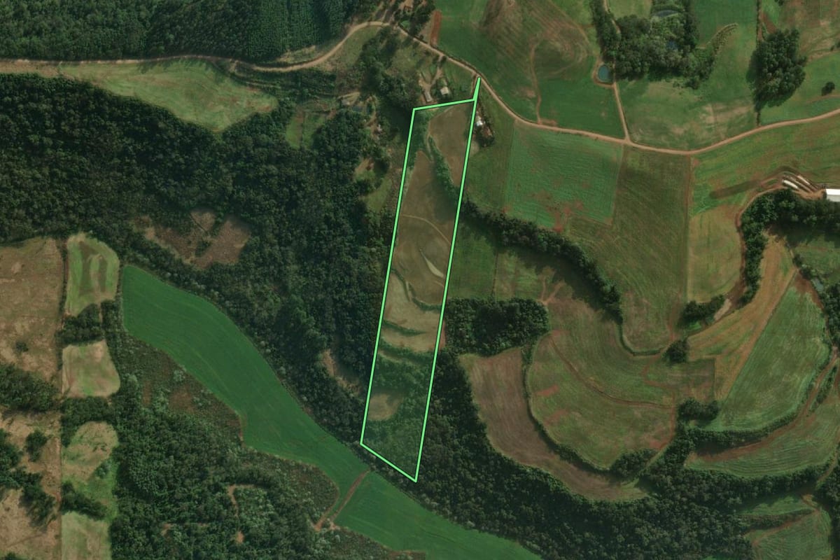 Imagem de satélite do imóvel rural em Tunápolis (SC), com o contorno declarado no CAR desenhado por cima.