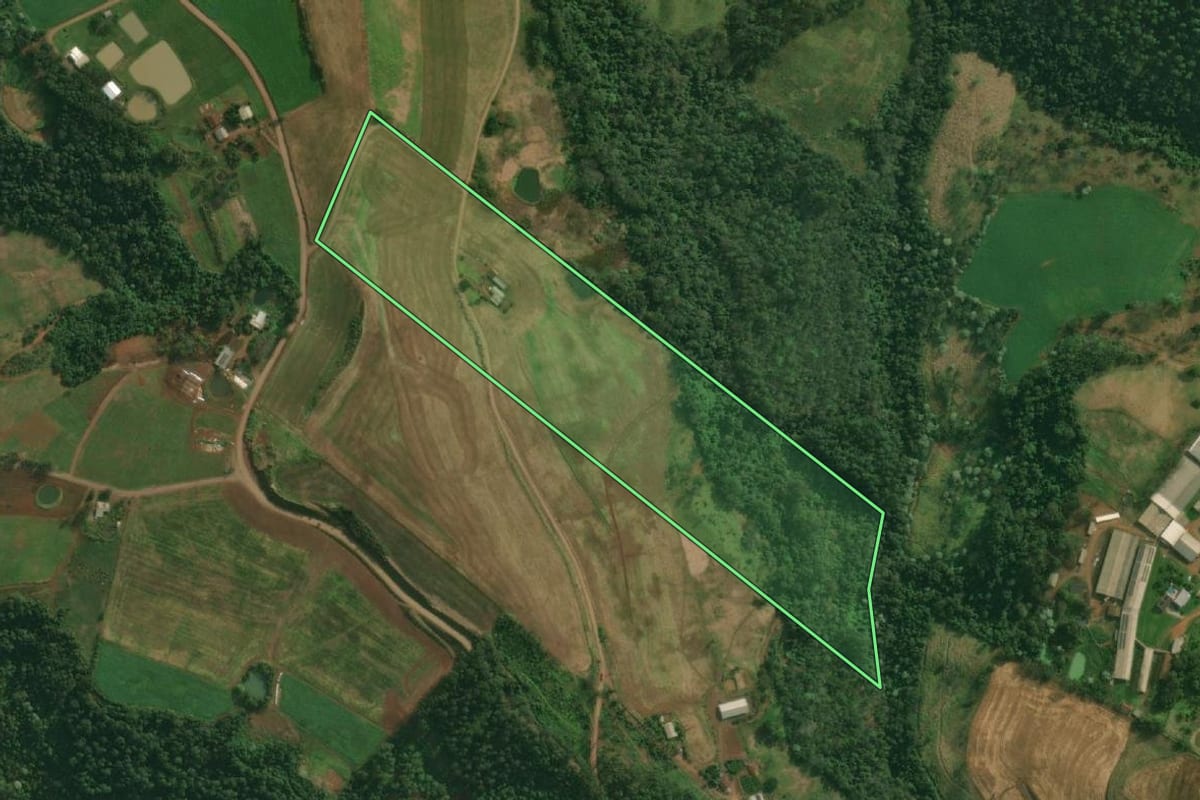 Imagem de satélite do imóvel rural em Tunápolis (SC), com o contorno declarado no CAR desenhado por cima.
