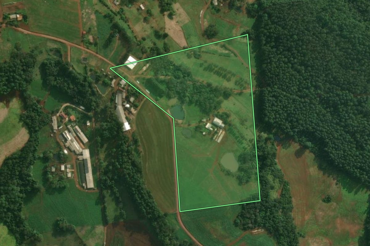 Imagem de satélite do imóvel rural em Tunápolis (SC), com o contorno declarado no CAR desenhado por cima.