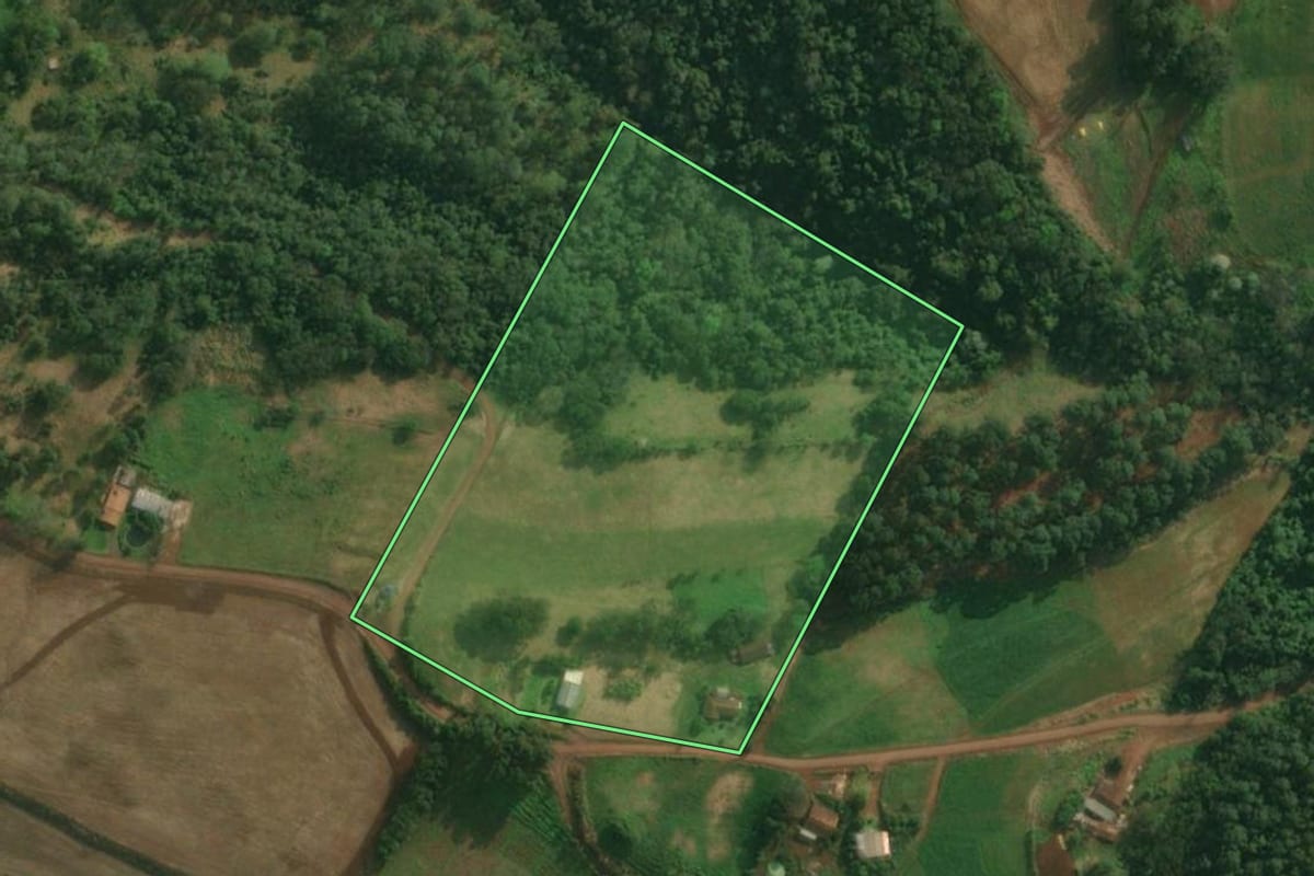 Imagem de satélite do imóvel rural em Tunápolis (SC), com o contorno declarado no CAR desenhado por cima.