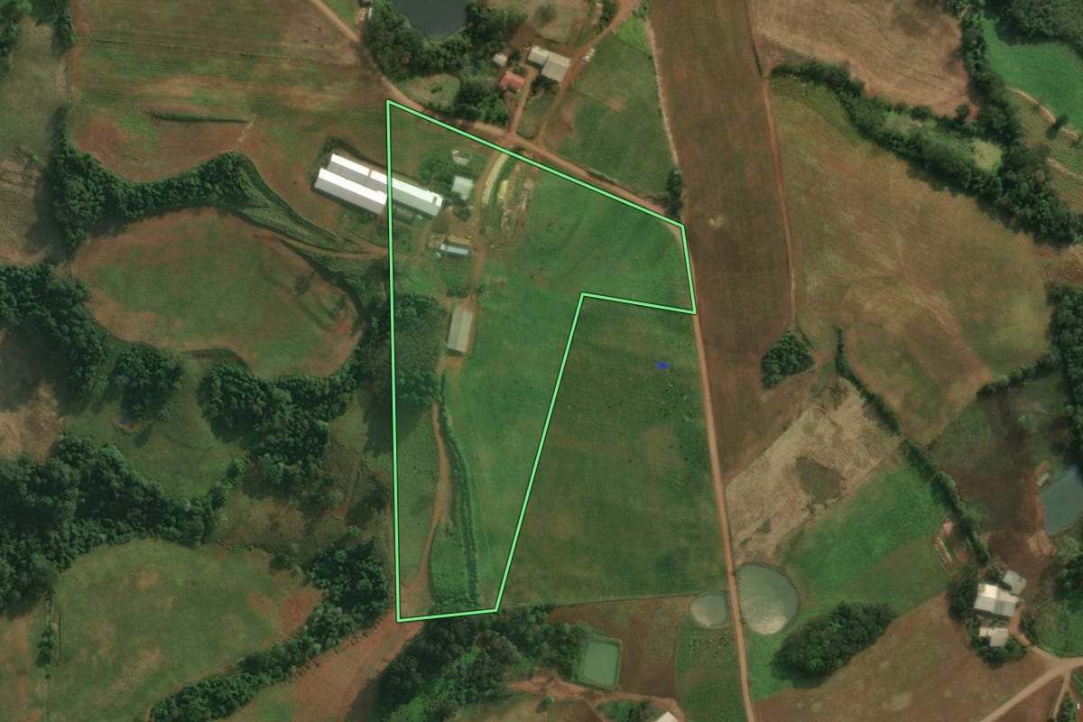 Imagem de satélite do imóvel rural em Tunápolis (SC), com o contorno declarado no CAR desenhado por cima.