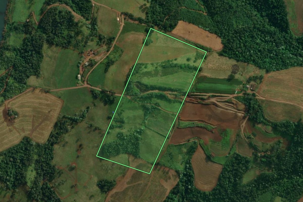 Imagem de satélite do imóvel rural em Tunápolis (SC), com o contorno declarado no CAR desenhado por cima.