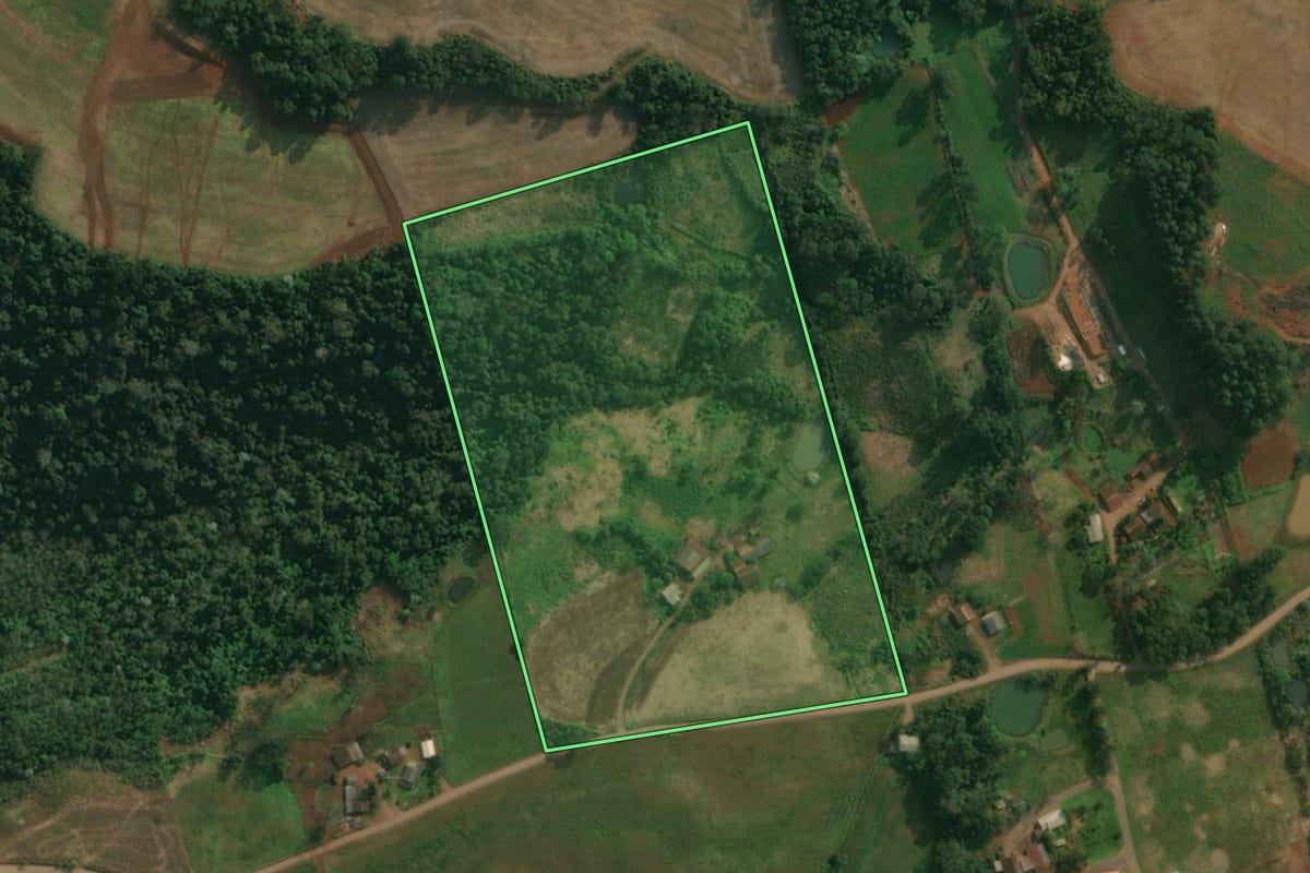 Imagem de satélite do imóvel rural em Tunápolis (SC), com o contorno declarado no CAR desenhado por cima.