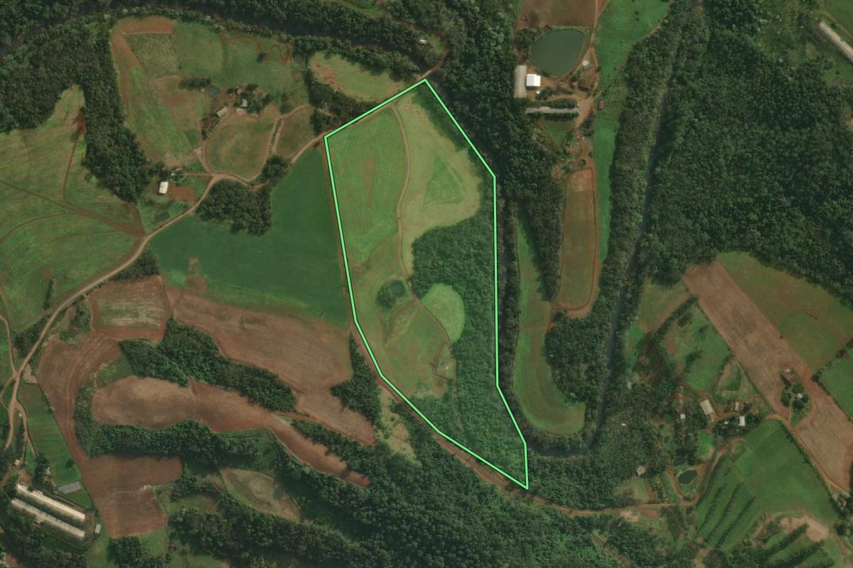 Imagem de satélite do imóvel rural em Tunápolis (SC), com o contorno declarado no CAR desenhado por cima.