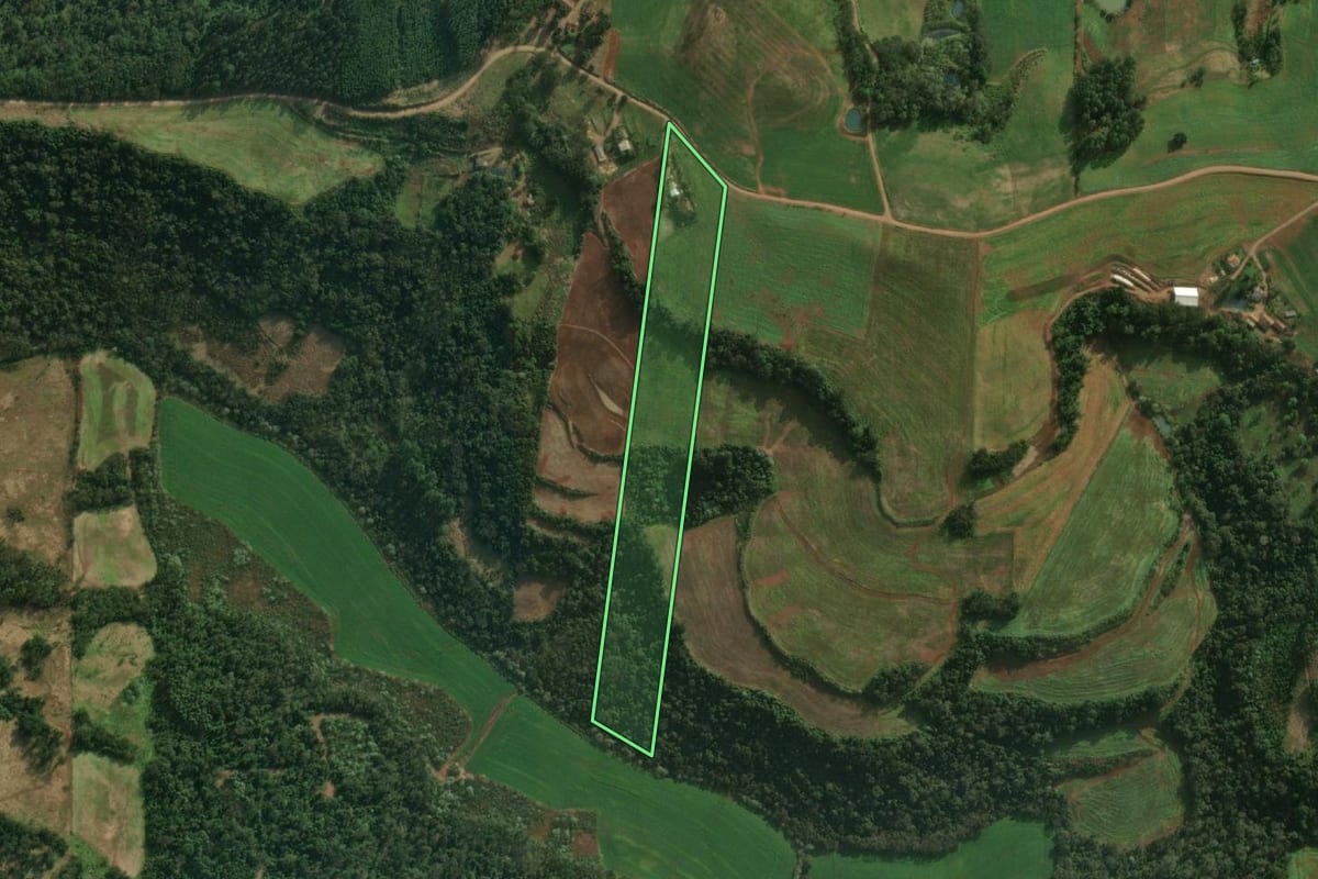 Imagem de satélite do imóvel rural em Tunápolis (SC), com o contorno declarado no CAR desenhado por cima.