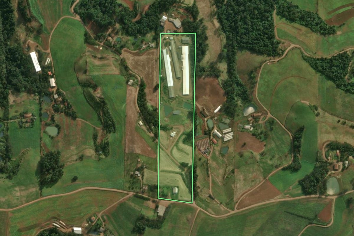 Imagem de satélite do imóvel rural em Tunápolis (SC), com o contorno declarado no CAR desenhado por cima.