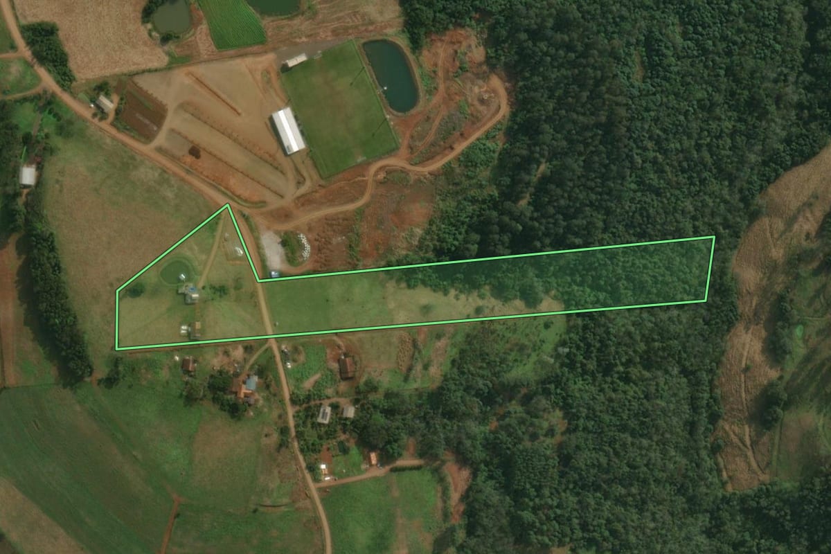Imagem de satélite do imóvel rural em Tunápolis (SC), com o contorno declarado no CAR desenhado por cima.